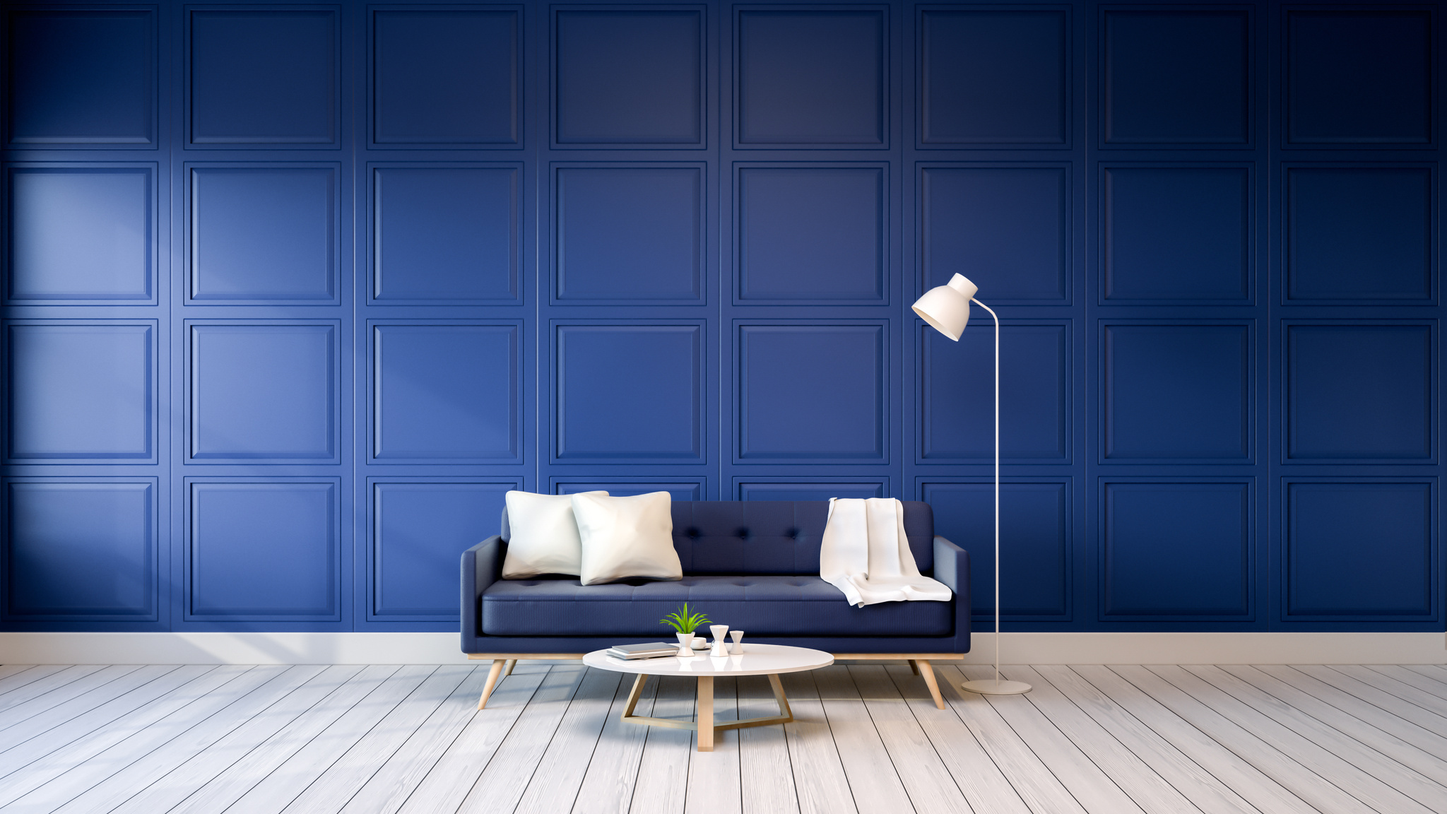 Classic Blue Living Room with Couch Interior Design