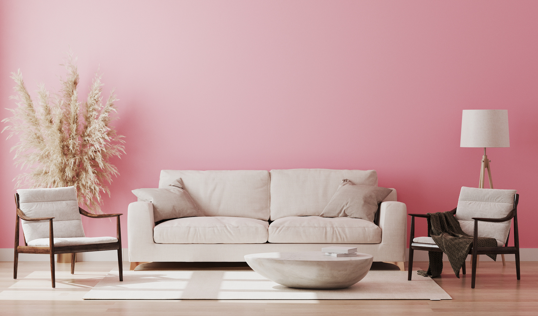 Pink Room Interior, Living Room Interior Mockup, Empty Pink Wall